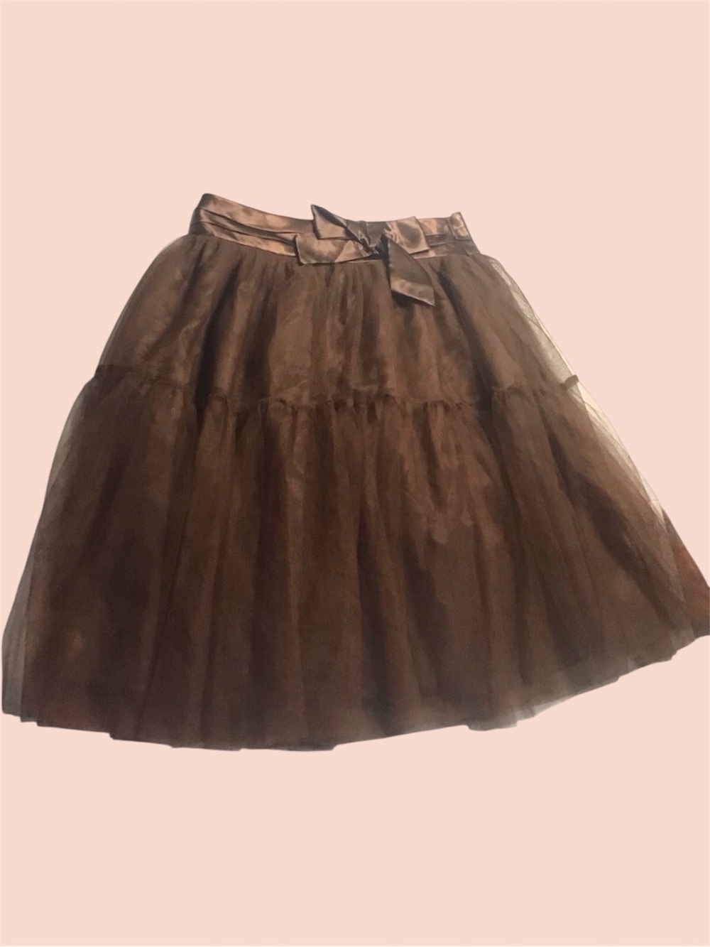 Full Tulle Brown Midi Skirt with Satin bow Waist Tie jrs size7/8